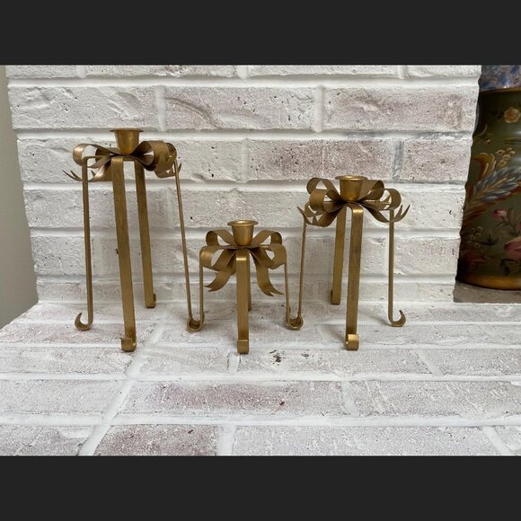 Vintage Bow Gift Wrap Box w/Ribbon Candle Holders ~ Set of 3 - Picture 10 of 10